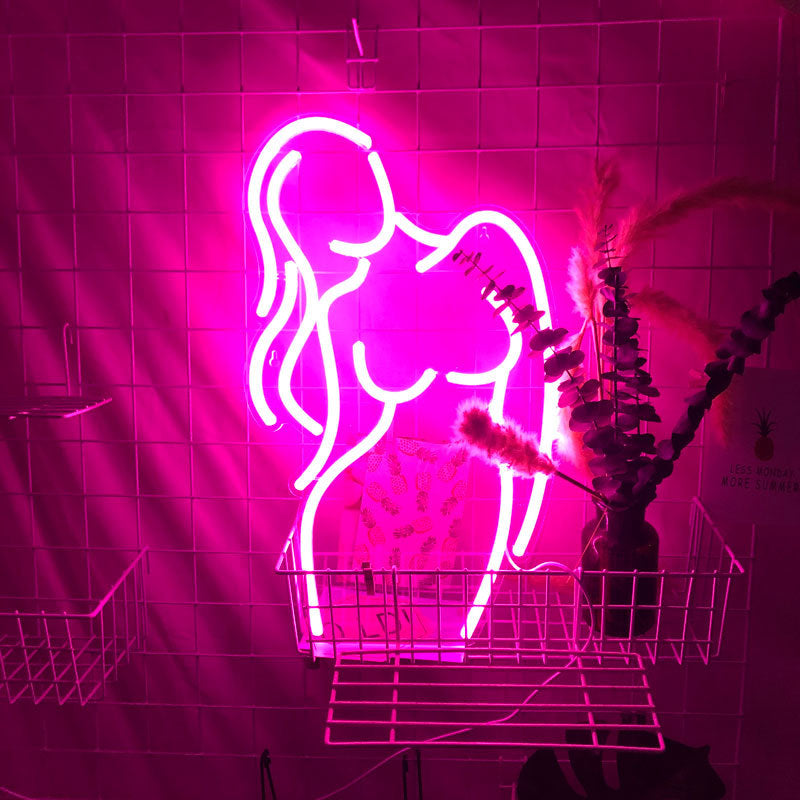 Enseigne Lumineuse LED Femme en Acrylique – Déco Murale Bar & Chambre