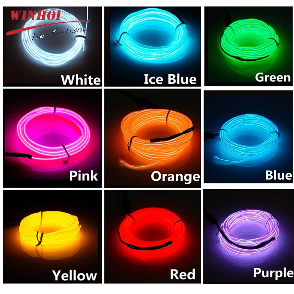 EL Wire for Car Interior Strip Lights with USB 1M/2M/3M/5M Flexible LED Neon Atmosphere Ambient Rope Tape Light for Car Door
