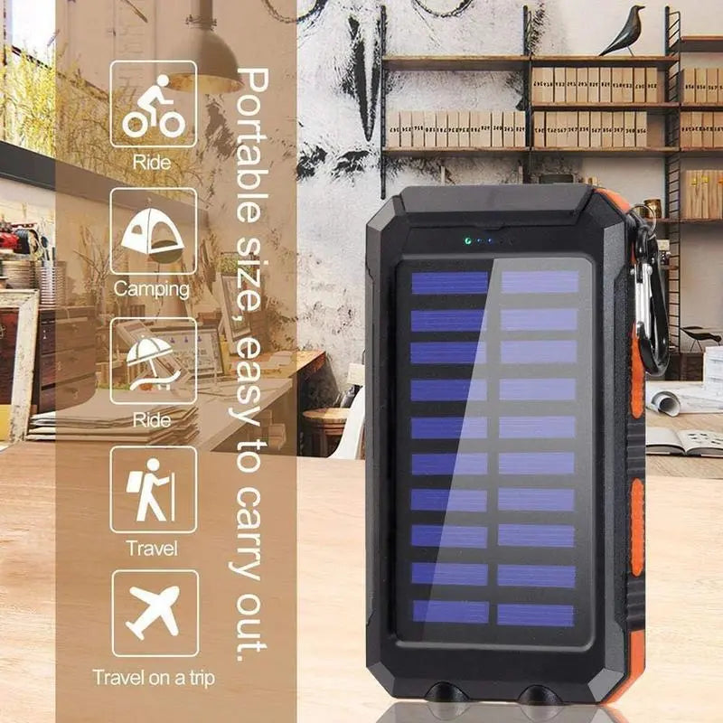 3-In-1 Power Bank with Large Capacity Solar Power Mobile Power Supply Factory Shipment-Solar Charger Power Bank 10000Mah Solar Phone Charger, Portable Charger Fast Charger Dual USB Ports Built-In LED Flashlight and Compass, IP65 Waterproof Portable