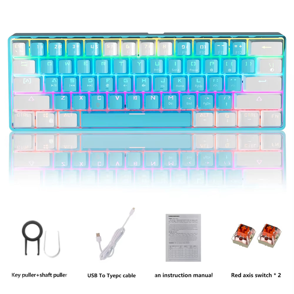 MK61 USB Gaming Esports Mechanical Keyboard Red Axis 61 Key Wired Detachable Cable RGB Backlight Hot Swap