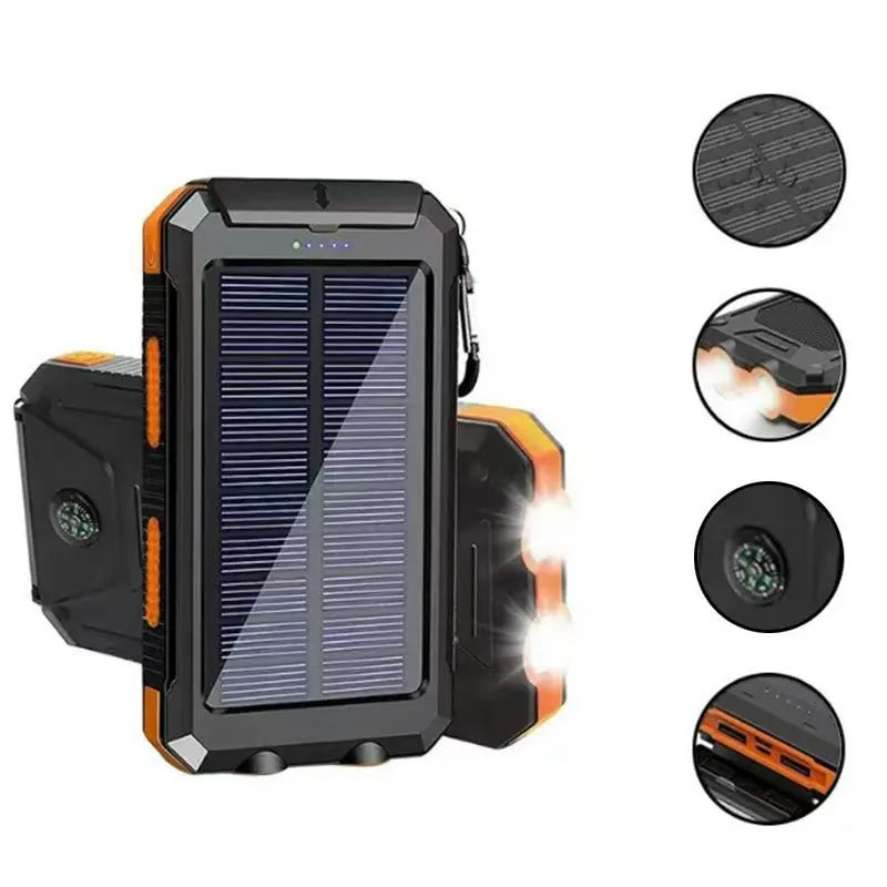 3-In-1 Power Bank with Large Capacity Solar Power Mobile Power Supply Factory Shipment-Solar Charger Power Bank 10000Mah Solar Phone Charger, Portable Charger Fast Charger Dual USB Ports Built-In LED Flashlight and Compass, IP65 Waterproof Portable