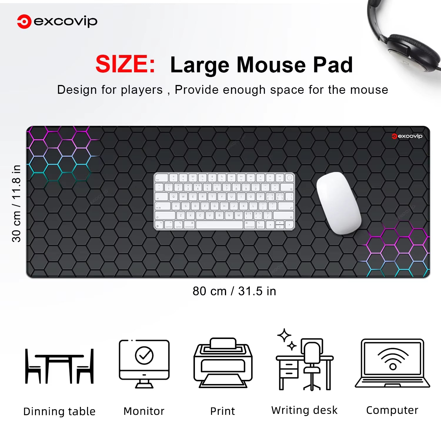 Gaming Mouse Pad Large with Stitched Edge Non-Slip Rubber Base Extended Desk Mat Keyboard Mousepad for Office Home Computer