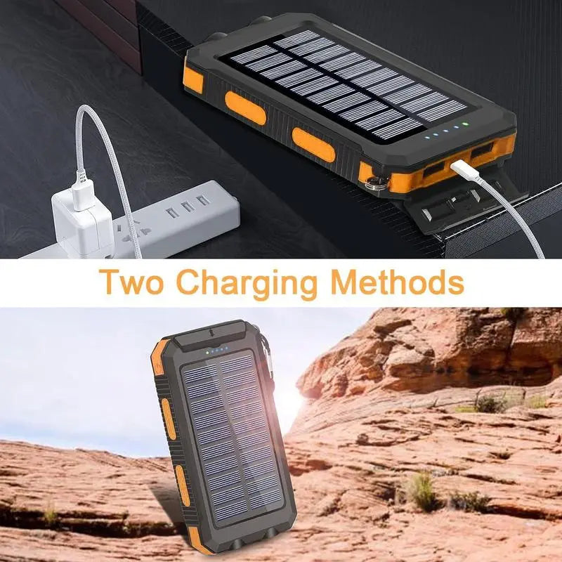 3-In-1 Power Bank with Large Capacity Solar Power Mobile Power Supply Factory Shipment-Solar Charger Power Bank 10000Mah Solar Phone Charger, Portable Charger Fast Charger Dual USB Ports Built-In LED Flashlight and Compass, IP65 Waterproof Portable