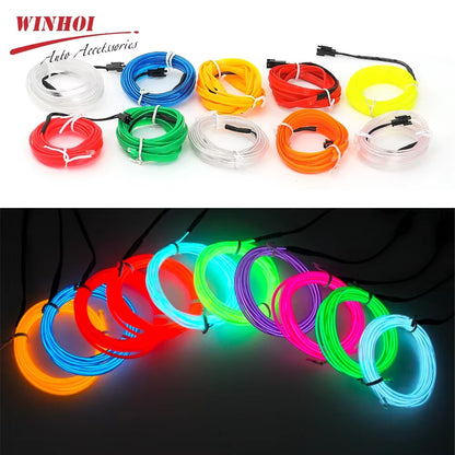 EL Wire for Car Interior Strip Lights with USB 1M/2M/3M/5M Flexible LED Neon Atmosphere Ambient Rope Tape Light for Car Door