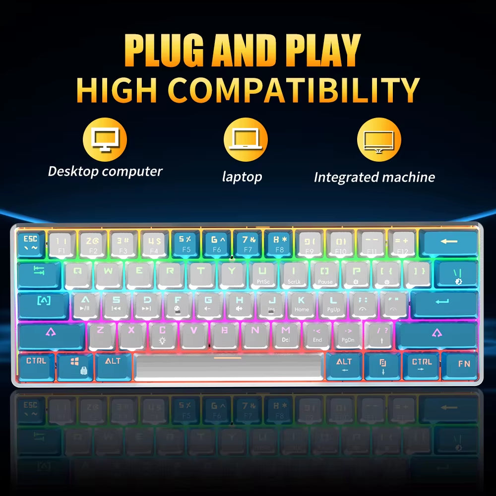 MK61 USB Gaming Esports Mechanical Keyboard Red Axis 61 Key Wired Detachable Cable RGB Backlight Hot Swap