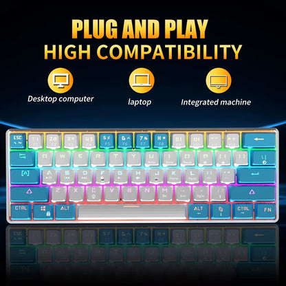 MK61 USB Gaming Esports Mechanical Keyboard Red Axis 61 Key Wired Detachable Cable RGB Backlight Hot Swap