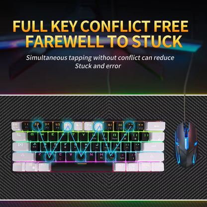 MK61 USB Gaming Esports Mechanical Keyboard Red Axis 61 Key Wired Detachable Cable RGB Backlight Hot Swap