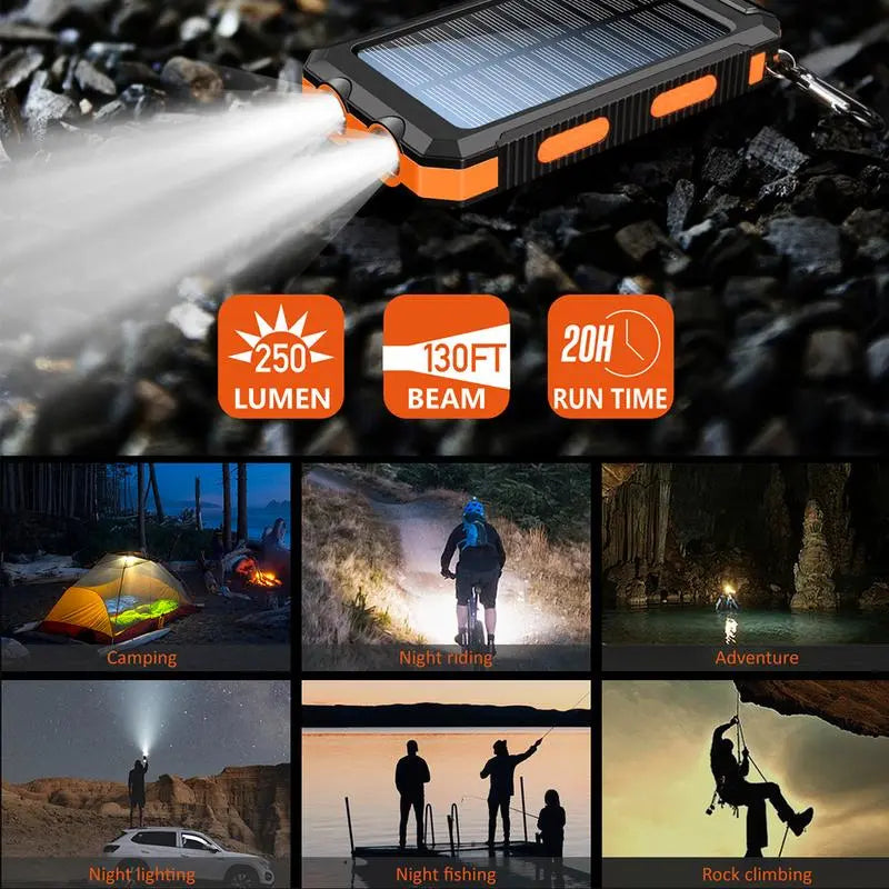 3-In-1 Power Bank with Large Capacity Solar Power Mobile Power Supply Factory Shipment-Solar Charger Power Bank 10000Mah Solar Phone Charger, Portable Charger Fast Charger Dual USB Ports Built-In LED Flashlight and Compass, IP65 Waterproof Portable