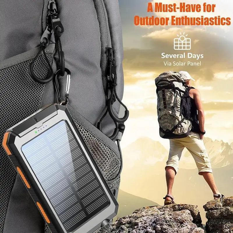 3-In-1 Power Bank with Large Capacity Solar Power Mobile Power Supply Factory Shipment-Solar Charger Power Bank 10000Mah Solar Phone Charger, Portable Charger Fast Charger Dual USB Ports Built-In LED Flashlight and Compass, IP65 Waterproof Portable