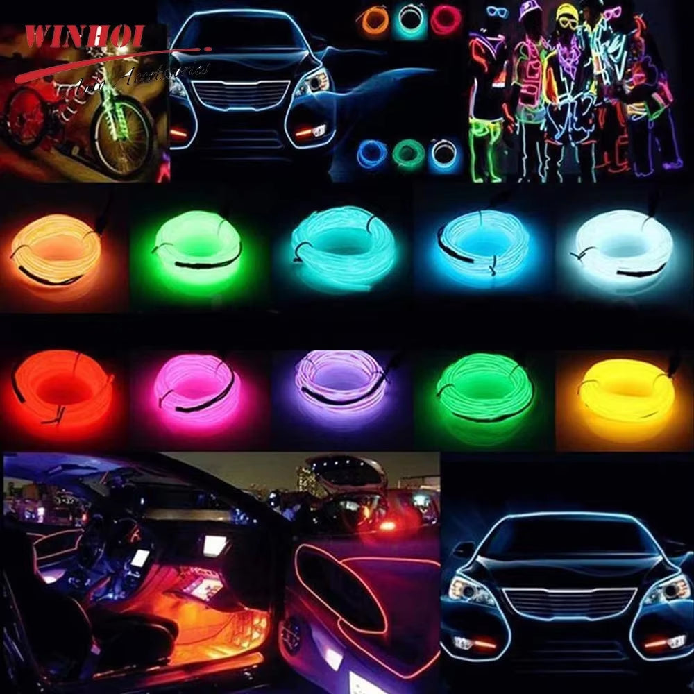 EL Wire for Car Interior Strip Lights with USB 1M/2M/3M/5M Flexible LED Neon Atmosphere Ambient Rope Tape Light for Car Door