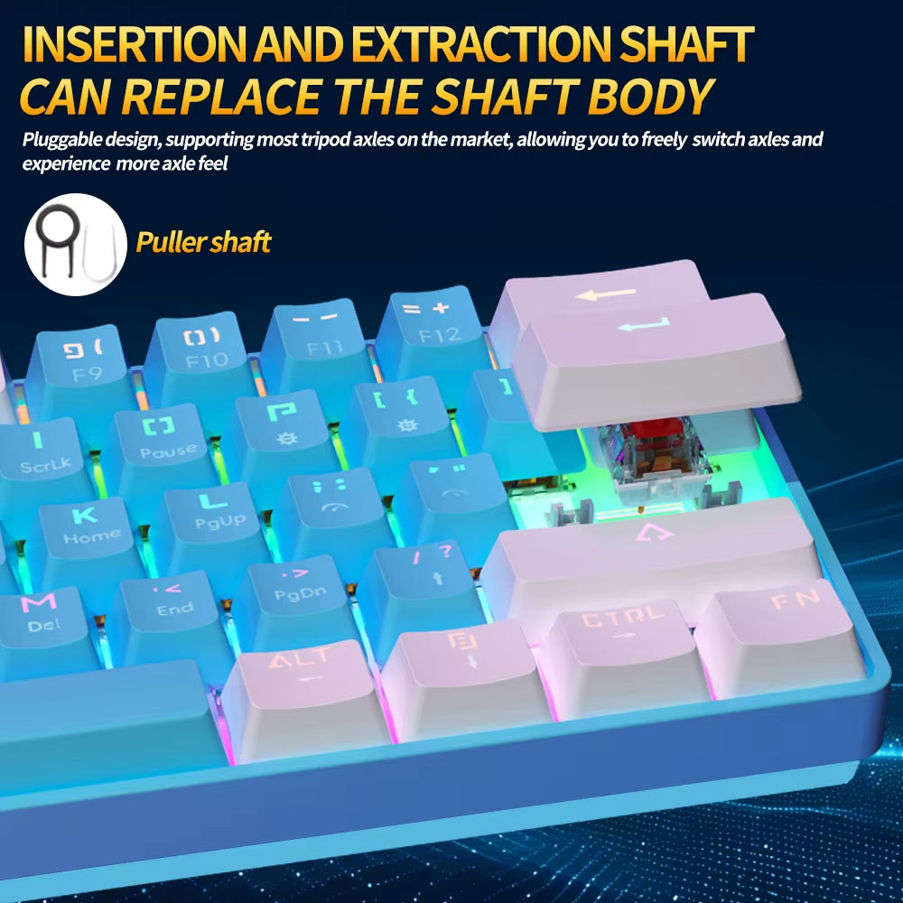 MK61 USB Gaming Esports Mechanical Keyboard Red Axis 61 Key Wired Detachable Cable RGB Backlight Hot Swap