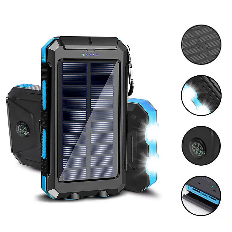 3-In-1 Power Bank with Large Capacity Solar Power Mobile Power Supply Factory Shipment-Solar Charger Power Bank 10000Mah Solar Phone Charger, Portable Charger Fast Charger Dual USB Ports Built-In LED Flashlight and Compass, IP65 Waterproof Portable