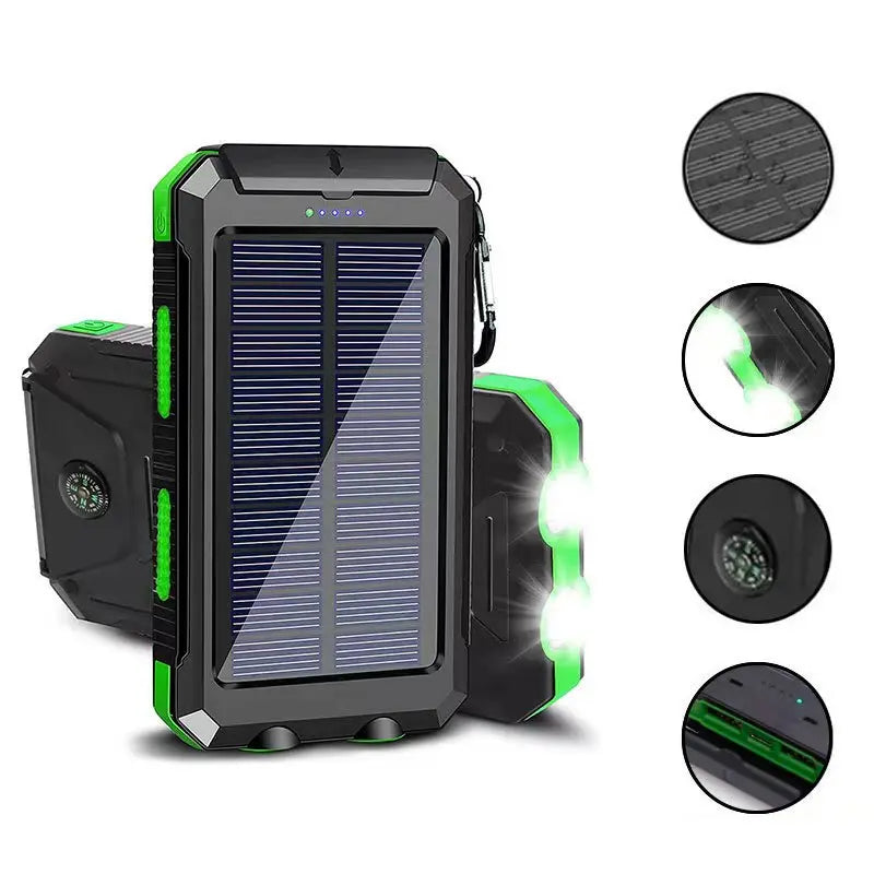 3-In-1 Power Bank with Large Capacity Solar Power Mobile Power Supply Factory Shipment-Solar Charger Power Bank 10000Mah Solar Phone Charger, Portable Charger Fast Charger Dual USB Ports Built-In LED Flashlight and Compass, IP65 Waterproof Portable