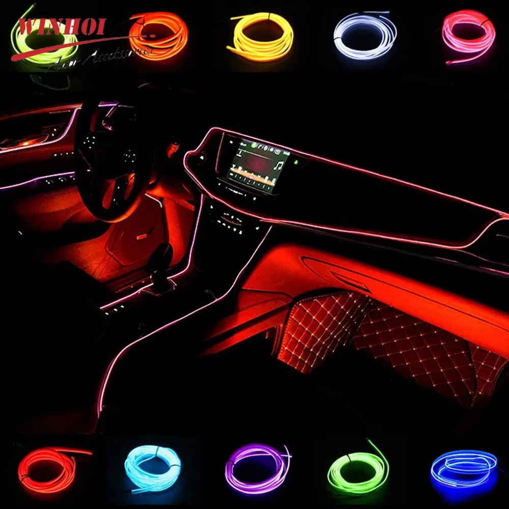 EL Wire for Car Interior Strip Lights with USB 1M/2M/3M/5M Flexible LED Neon Atmosphere Ambient Rope Tape Light for Car Door