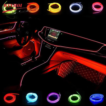 EL Wire for Car Interior Strip Lights with USB 1M/2M/3M/5M Flexible LED Neon Atmosphere Ambient Rope Tape Light for Car Door
